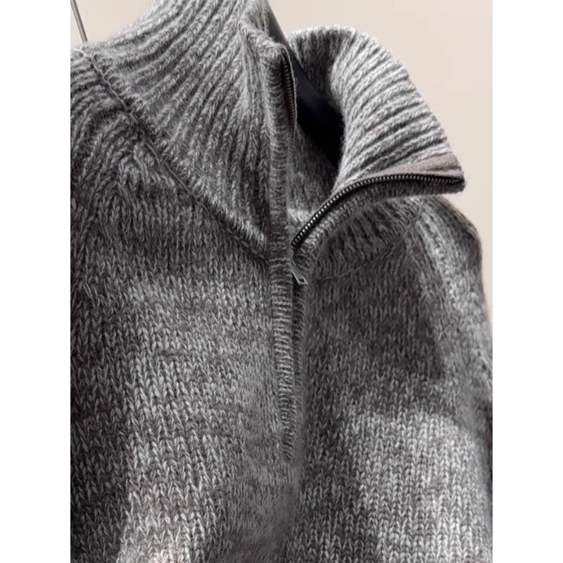 Turtleneck Grey Soft And Thick Half-zip Sweater YM1845