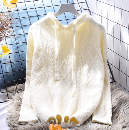 Sky Blue Hooded Cable Pullover Sweater Soft And Stylish Knitted Sweater YM2364