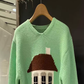 Green Cute Good Looking Sweater Loose Age-Reducing Knitted Sweater YM1840