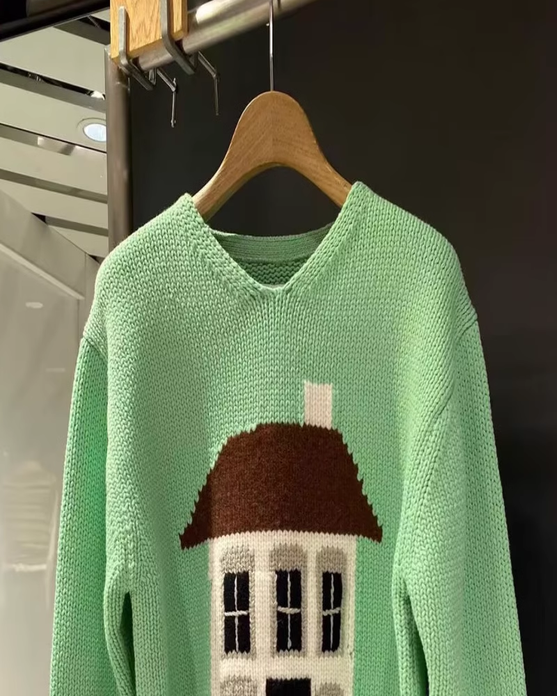 Green Cute Good Looking Sweater Loose Age-Reducing Knitted Sweater YM1840