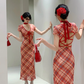 Red Sheath Plaid Hottie Dress,Sexy Backless Long Party Birthday Dress YM1994