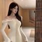 Women's new style one-shoulder long-sleeved dress with lace birthday dress YM1938