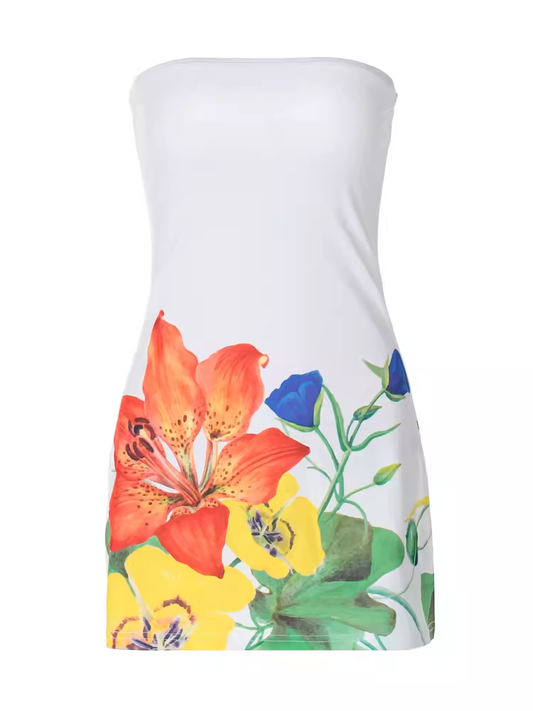 Summer resort style printed tube mini dress  YM1323