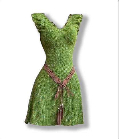 Vintage V-Neck Sleeveless Short Dress Green Vacation Dress YM2162