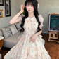 Sweet Tulip Print Baby Doll Neck Multi-Level Skirt Dress YM2032