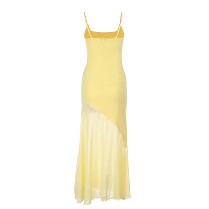 Sweet Spaghetti Straps Yellow Mermaid Long Vacation Dress Seaside Holiday Dress YM2250