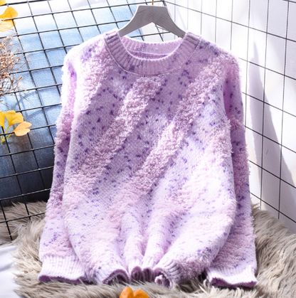 Purple Lazy Style Pullover Soft Knitted Sweater Loose YM2378