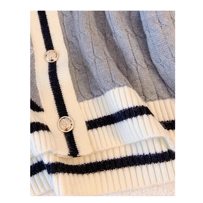 College Style Navy Collar Knitted Cardigan Women's Retro Diamond Pattern Jacket YM2282