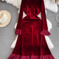 Autumn and winter trumpet V-neck  red velvet dress Christmas annual vocation dress  YM945
