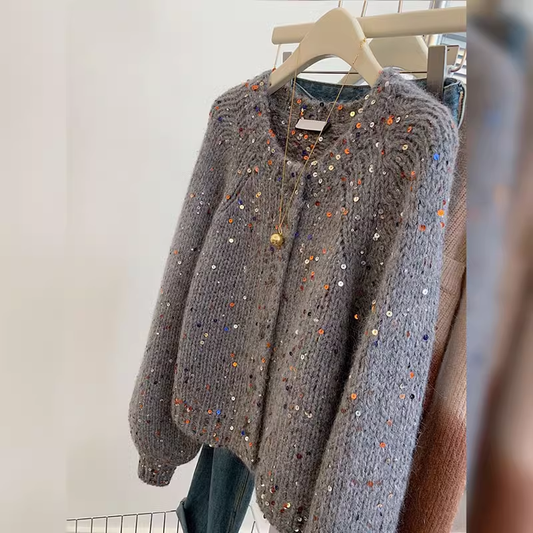 Colorful Sequined Sweater Loose Knitted Coat  YM1869