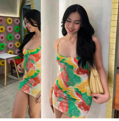 women's irregular tie-dye print summer dress ,YM10