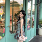 Retro Green British Style Sleeveless Bow Plaid Pleated Dress YM2038
