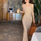 Sexy red velvet sequined v-neck straps dress mermaid evening dress YM1965