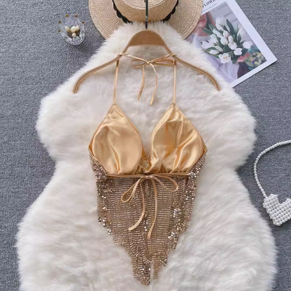Women's sequined halter top with tassels,YM29