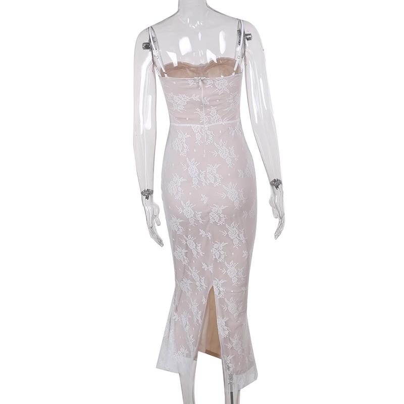 Sexy Black Lace Suspender Holiday Dress Sheath Mermaid Long Birthday Dress YM2258