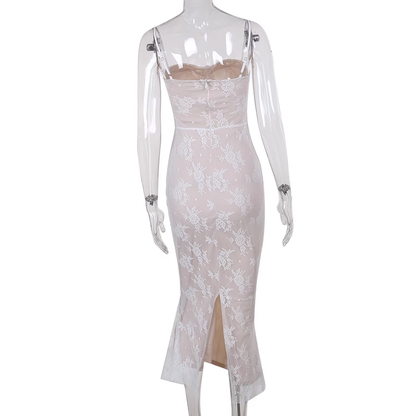 Sexy Black Lace Suspender Holiday Dress Sheath Mermaid Long Birthday Dress YM2258