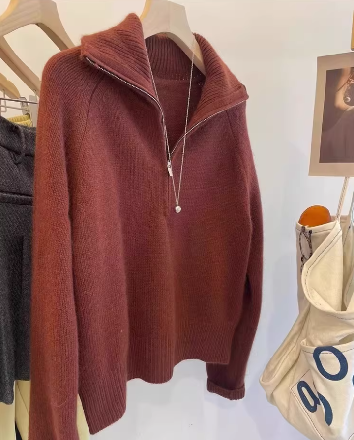 Off White Half-zip Collar Knit Sweater Pullover Turtleneck Sweater YM2420