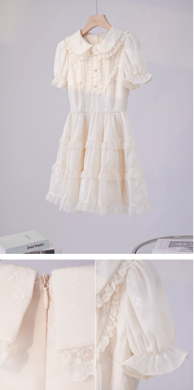 Sweet Apricot And Age-Reducing Doll Collar Pearl Lace Cake Dress Princess Dress YM2030