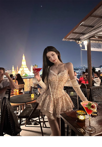 Sexy Floral Spaghetti Straps A Line Short Prom Dress Birthday Dress YM1988