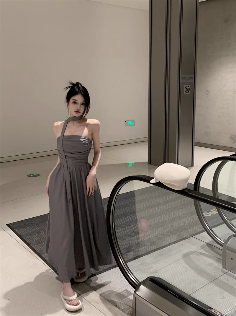 Gray strapless dress YM1917