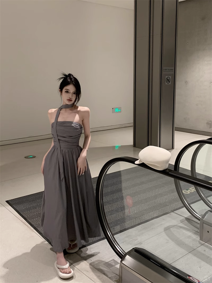 Gray strapless dress YM1917