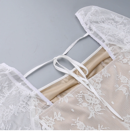 Lace spliced mesh see-through dress YM918