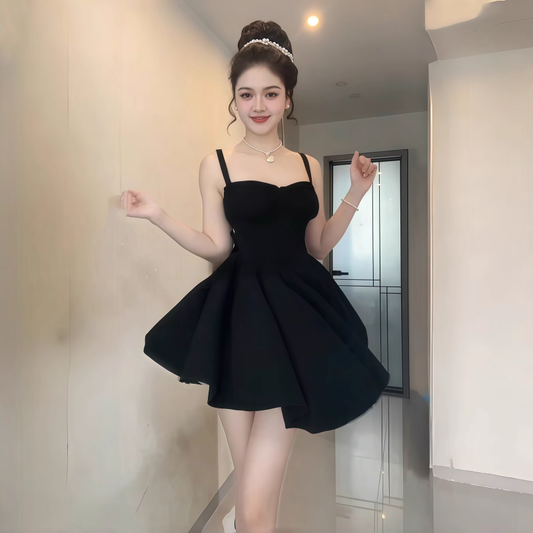 Elegant Black Spaghetti Straps A Line Short Birthday Outfits Holiday Dress YM2240