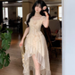 Classy Apricot Tulle Flower Ruffles Long Prom Dress Party Dress YM2051