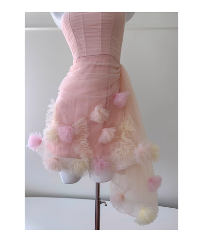 Pink Sexy Suspender Irregular Party Dress Homecoming Dress YM2116