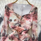Long-sleeve padded square-neck mid-length slit  printed dress YM883