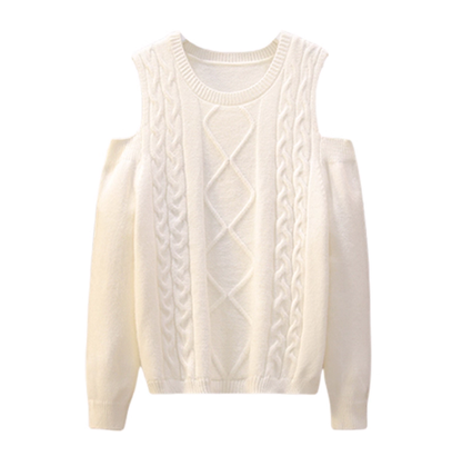 White Loose Pullover Off-the-Shoulder Knit Sweater YM2289