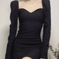 Women's square collar black slim dress YM730