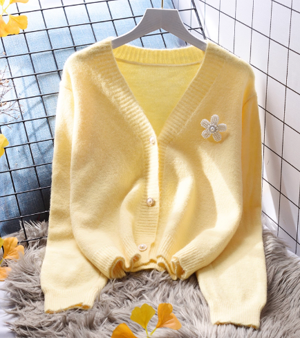 Yellow Small Fresh Short Sweater Coat Knitted Cardigan YM2386