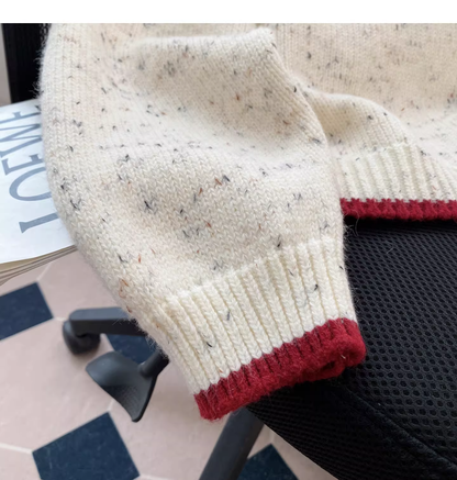 Off-white Round Neck Polka Dot Cartoon Pullover Sweater YM2430