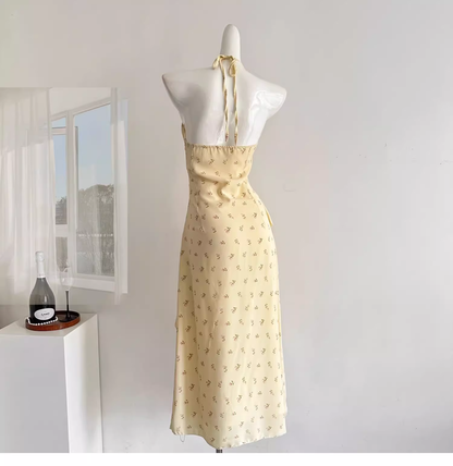 Sweet Slit Irregular Yellow Floral Vacation Dress Two-Piece YM2083