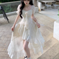 Classy Apricot Tulle Flower Ruffles Long Prom Dress Party Dress YM2051