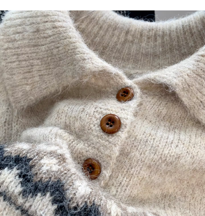 Fair Isle Polo Collar Soft Knit Sweater YM2455
