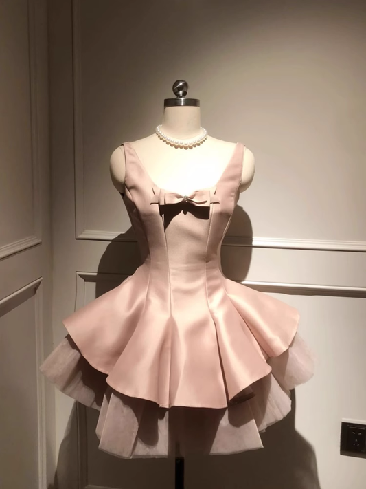 Sweet Pink Satin A Line Short Birthday Dress Homecoming Dress YM2068