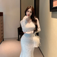 Classy White Sexy Lace Prom Dress Long Mermiad Party Dress YM1821