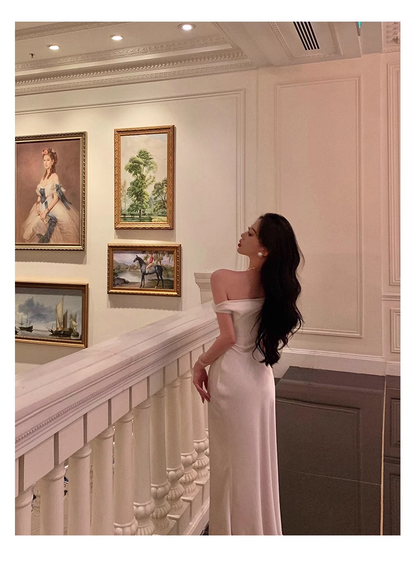 French One Shoulder White Prom Dress Evening Dress YM1606