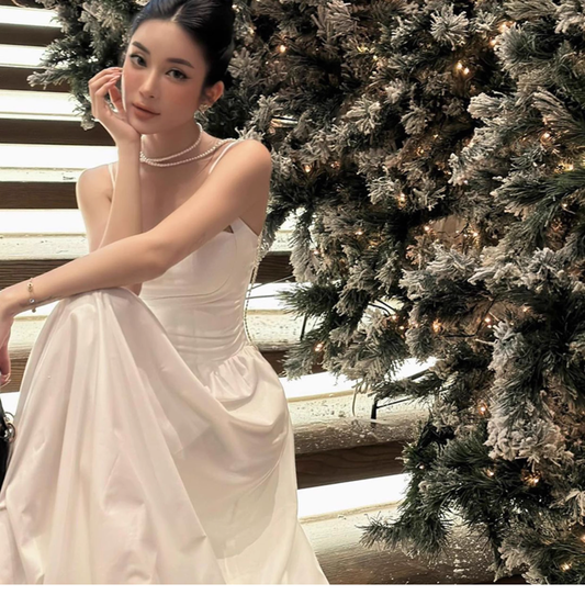 Classy White Straps A Line Party Prom Dress Birthday Outfits YM2018