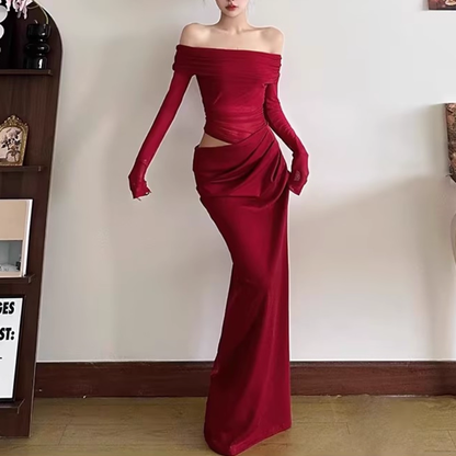 One Shoulder Red Sexy Sheath Holiday Dress Long Birthday Dress YM2275