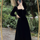 Black square neck velvet long dress YM713