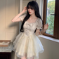 Sweet Apricot Princess Style Bowknot Organza Short Dress Puff Birthday Party Dress YM2031