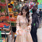 Women's square neck puff sleeve floral chiffon dress YM1508