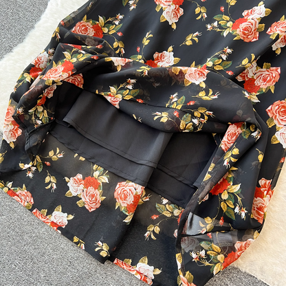 women's summer retro floral suspender dress YM321