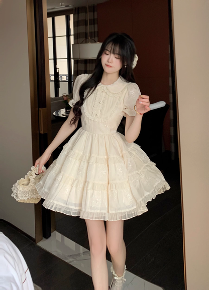 Sweet Apricot And Age-Reducing Doll Collar Pearl Lace Cake Dress Princess Dress YM2030
