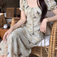 Women's summer retro butterfly print puff sleeve dress YM1186
