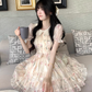 Sweet Tulip Print Baby Doll Neck Multi-Level Skirt Dress YM2032