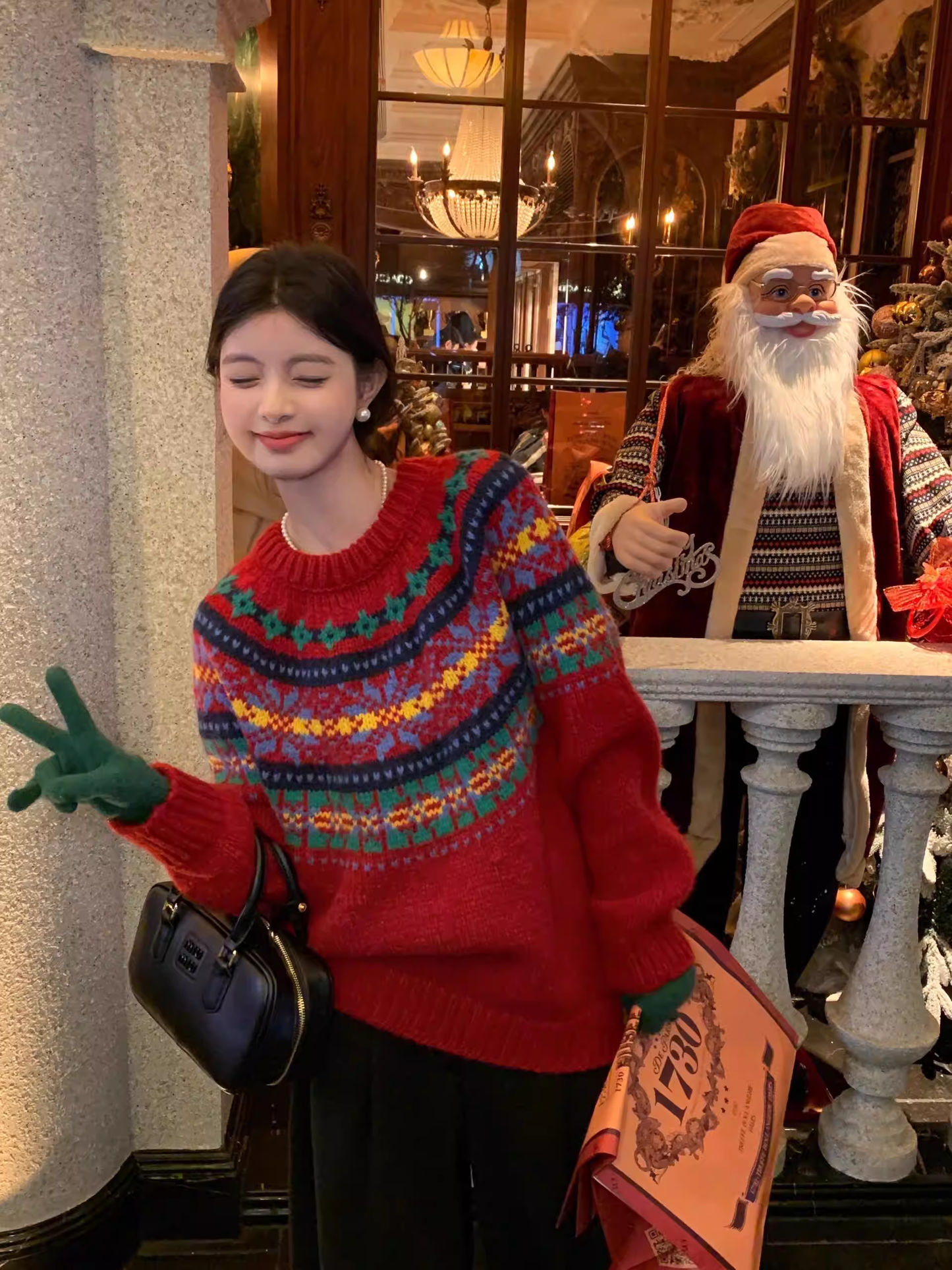 Fair Isle Red Sweater, Thick And Loose Knitwear, Christmas And New Year Sweater YM2419